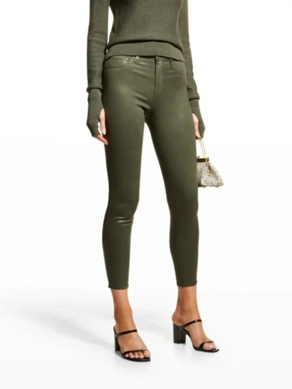 L'AGENCE Margot High Rise Skinny in Ivy Green Coated - Size 25